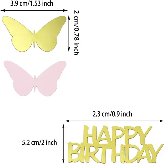 100pcs Butterfly Table Confetti Decor Glitter Butterfly Decoration for Birthday Wedding Theme Thanks Giving Party Valentine's Mother's Day Scatter Bless Confetti (Gold & Pink & HAPPA BIRTHDAY) {2}