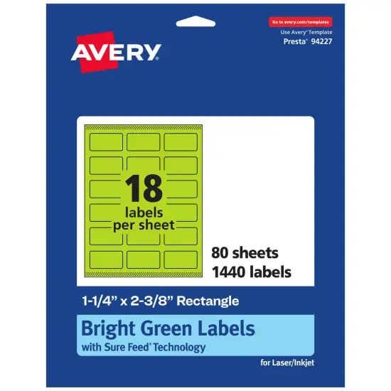 Avery Bright Green Paper Labels, 1-1/4" x 2-3/8" Rectangle {1}