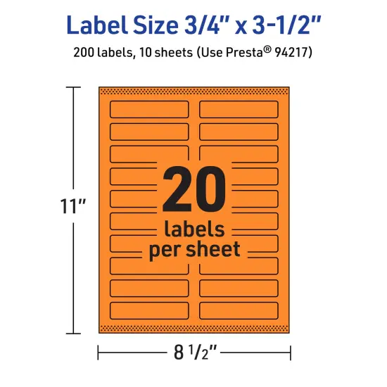 Avery Bright Orange Paper Labels, 0.75" x 3.5" Rectangle {5}