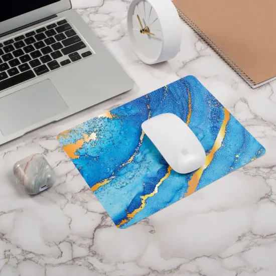 Marble Mouse Pad with Anti Slip Backing for Desktop, Blue & Gold {1}