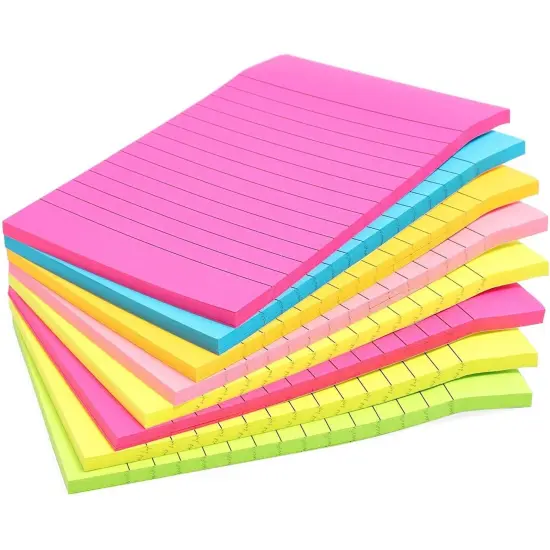8-Pack Lined Sticky Notes in Bright Neon Colors, Self-stick Memo Notepad 4" x 6" for Office & School Multicolor {1}