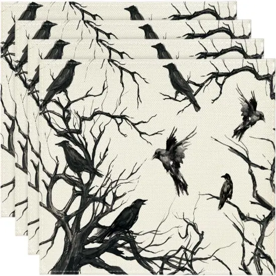 Tree Crows Halloween Placemats Set of 4(Beige/Black) {4}