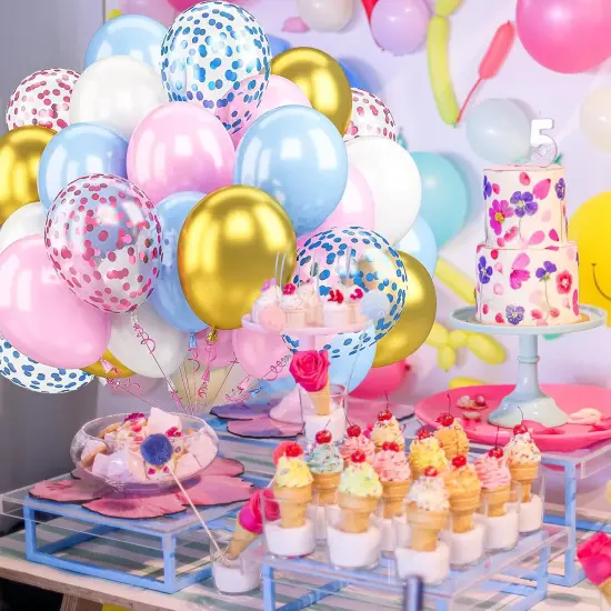50pcs 12inch Pink Blue White Gold Balloons, Pink and Blue Confetti Balloons for Wedding Birthday Festival Party Decoration {3}