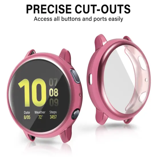 Insten 2-Pack Case Compatible with Samsung Active 2 40mm, Built in Screen Protector Soft TPU Bumper Cover, Full Around Coverage (Clear + Pink) {5}