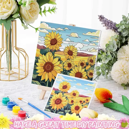 12 Sets Pre Drawn Canvas Kit with Design Easel and Brushes (Flower) {4}
