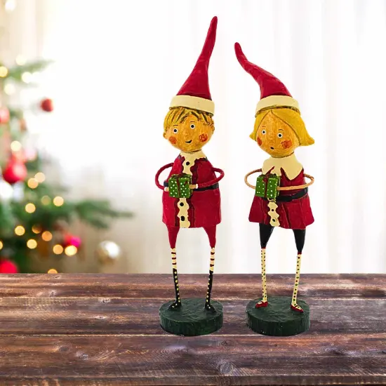 Lori Mitchell 8.25 In Santa's Little Helpers Christmas Figurine , Lightweight Christmas Decor Christmas St/2 Presents Red {5}