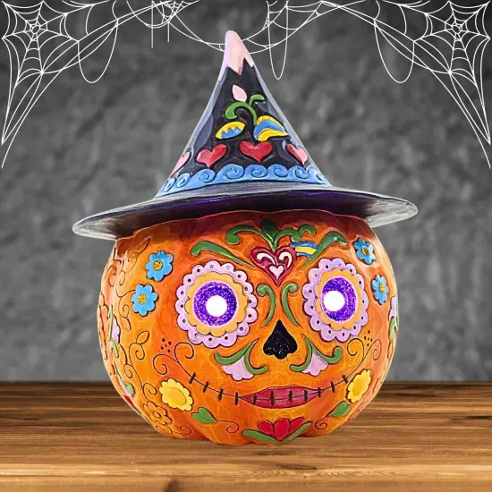 Jim Shore 8.5 Inch All Hallow's Harvest Halloween Figurine , Lighted Halloween Decor Halloween Led Pumpkin Witch Hat Orange {4}