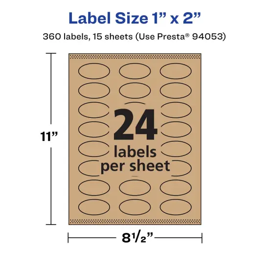 Avery Kraft Brown Oval Labels with Sure Feed, 1" x 2" {5}
