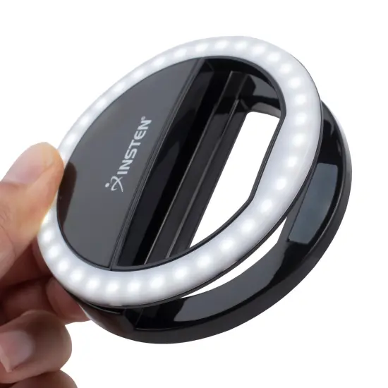 Insten 3" Mini LED Selfie Ring Light with Clip for Laptop Tablet Cell Phone Video, Dimmable, 36 Beads, Battery Powered, Black {4}