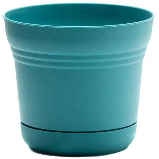 Bloem Saturn Round Planter With Saucer Tray: 12" - Bermuda Teal - Durable Plastic Pot, Matte Finish, Removable Saucer, For Indoor & Outdoor Use, Gardening, 3 Gallon Capacity {1}