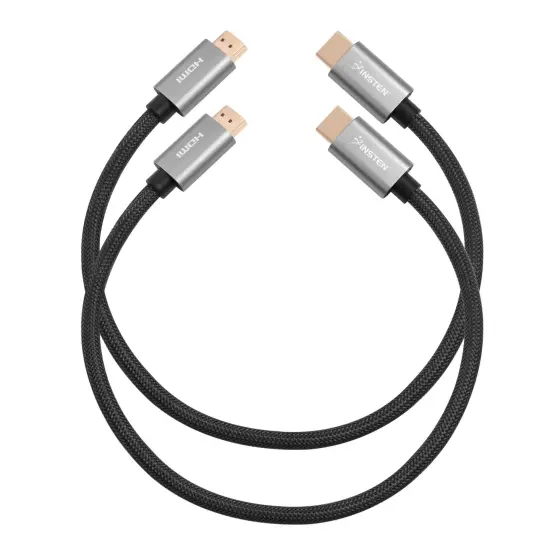 Insten - 2 Pack 1.5 Feet HDMI Male to Male Cable, 2.1 Version, 8K 60Hz, 48Gbps, Gold Connectors, Nylon Braided, Black {7}