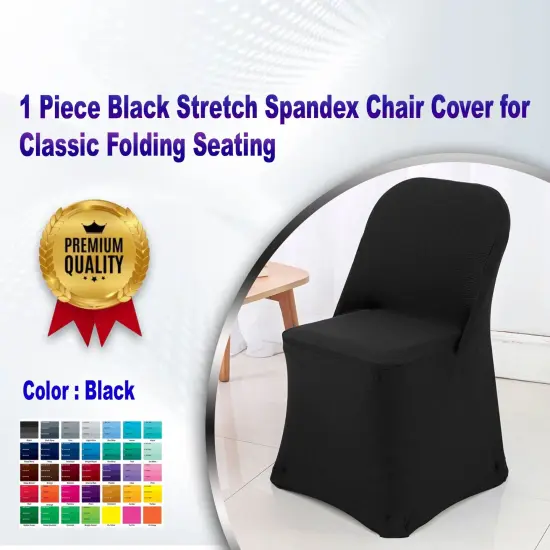 1 Piece Black Stretch Spandex Chair Cover for Classic Folding Seating {1}