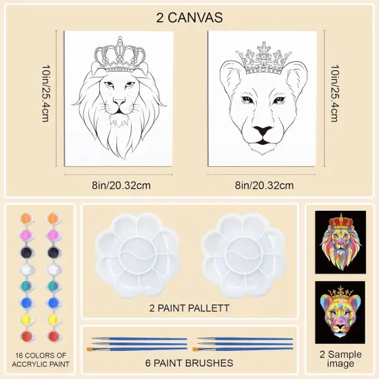 Canvas Painting Kit, 2 Pack 8x10Inch Pre Drawn Stretched Canvas Painting for Adults Lion King {2}