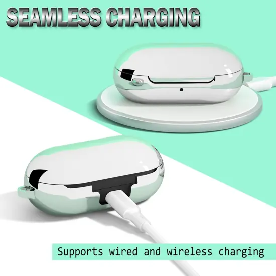 For Samsung Galaxy Buds / Plus Case with Keychain, Protective Earbuds Cover, Metallic Silver {5}