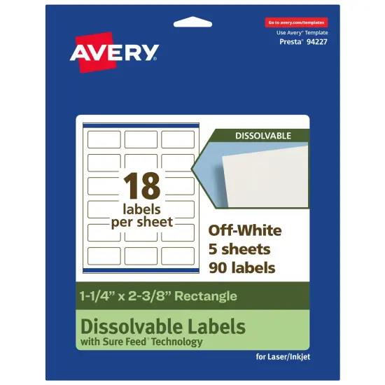 Avery Dissolvable Labels, 1-1/4" x 2-3/8" Rectangle {1}