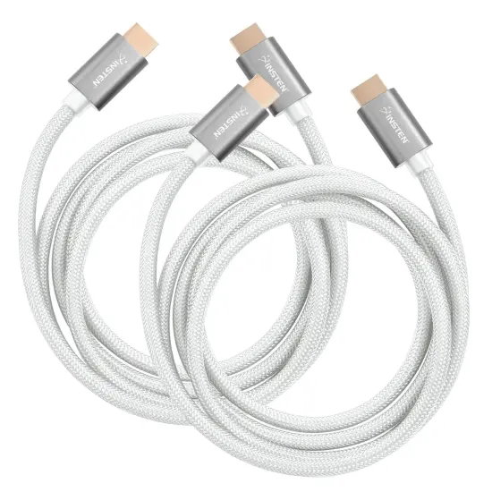 Insten - 2 Pack 6 Feet HDMI Male to Male Cable, 2.1 Version, 8K 60Hz, 48Gbps, Gold Connectors, Nylon Braided, White {7}