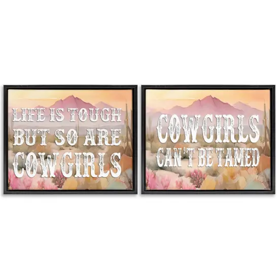 Stupell Industries Tough Cowgirls Phrases 2pc Floater Framed Canvas Wall Art Set Design by Lettered and Lined {1}