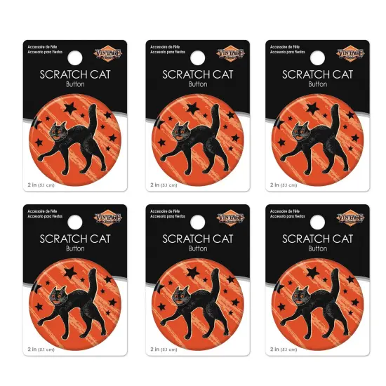 6 Pack Bulk Vintage Halloween Scratch Cat Button {4}