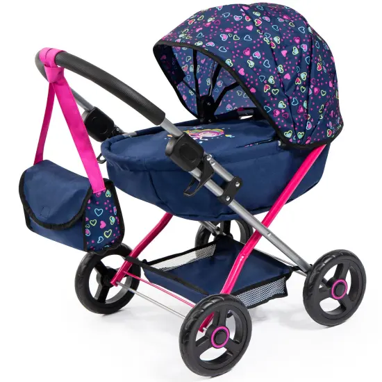 Bayer: Pram Cosy - Blue, Pink, Hearts - Includes Blanket & Shoulder Bag, Kids Pretend Play, Fits Dolls Up to 18", Soft Handle, Big Wheels {3}