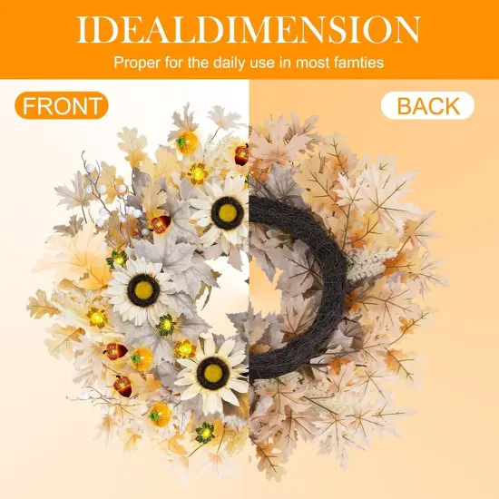 26 Inch Fall Wreath with 6FT Pumpkin Maple Leaf Lights {3}