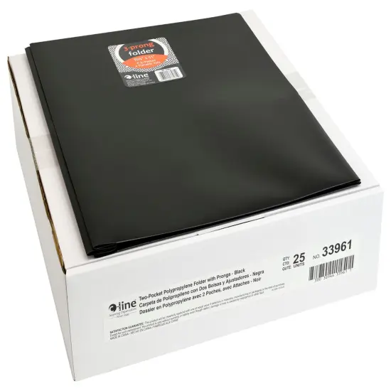 C-Line 2-Pocket Poly Portfolio with Prongs, Black, Pack of 25 {1}