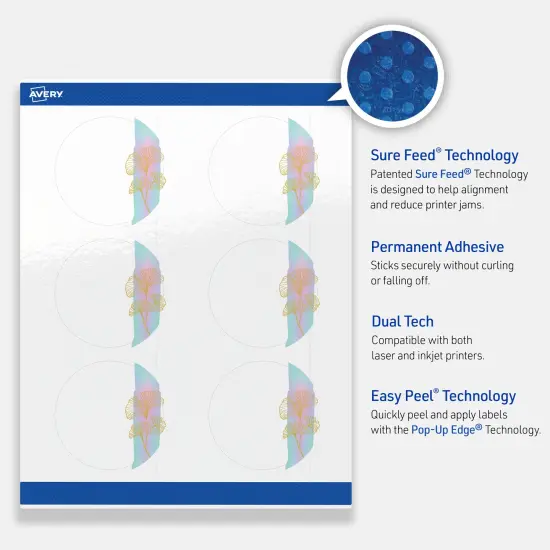 Avery Printable Round Labels with Sure Feed Technology, Pre-Printed Floral Design, Glossy White, 3" Diameter, Laser & Inkjet Compatible, 60 Total, Great for Branding, Marketing, and Events {3}