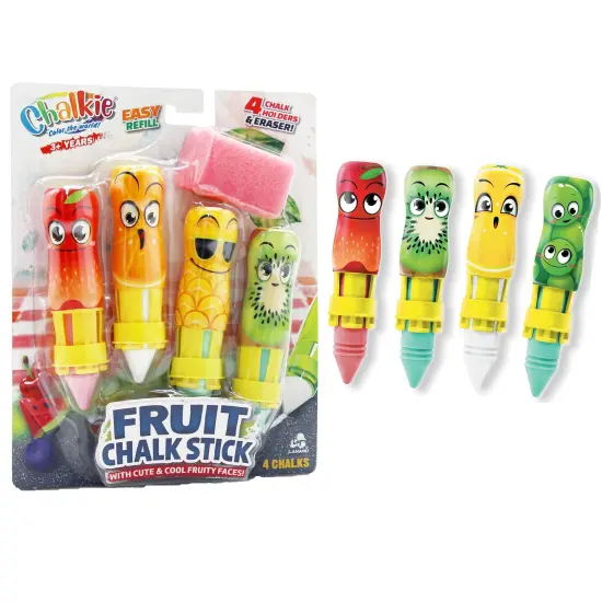 Lanard Chalkie: Twin Pack - Fruit Chalk Stick - 8 Cute Face Character Holders, 8 Washable Sticks & 2 Erasers, Indoor-Outdoor Art, Play, Kids Ages 3+ {5}
