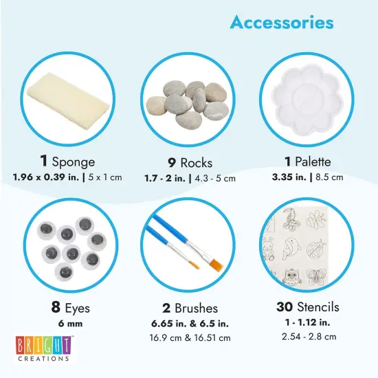 Painting Rocks Set for Kids with Paint, Brushes, Stencils, Googly Eyes (53 Pieces) Multicolor {4}