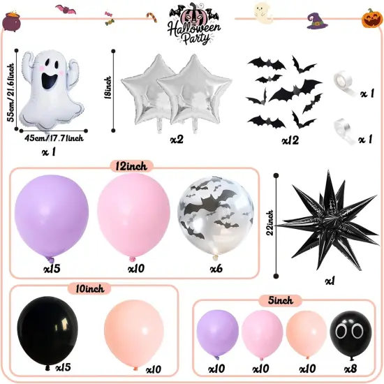 Halloween Latex Balloon Garland Arch Kit with 3D Bat (Black Pink Purple) {2}