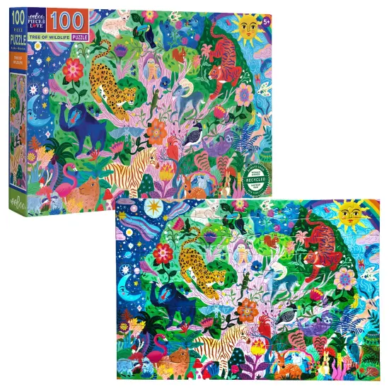 eeBoo: Tree of Wildlife - 100 Piece Puzzle - 27 x 18" Colorful Nature & Animal Jigsaw, Sturdy Dustless Pieces, Informational Poster, Kids Ages 5+ {7}