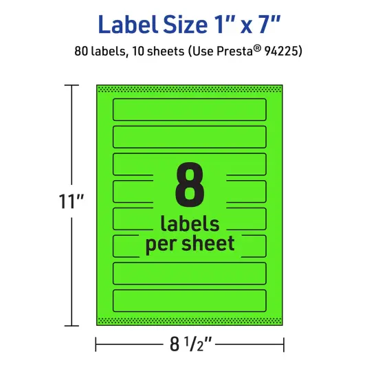 Avery Neon Green Paper Labels, 1" x 7" Rectangle {5}