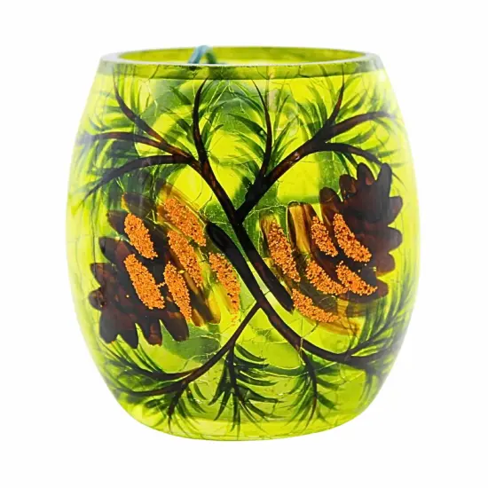 Stony Creek 3.0 Inch Whispering Pines Pre-Lit Votive Christmas Lighted Glass Accent , Christmas Decor Pinecones Frosted Glass Green {3}