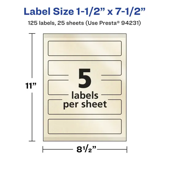 Avery Pearlized Ivory Rectangle Labels with Sure Feed Technology, Print-to-the-Edge, 1.5" x 7.5" {5}