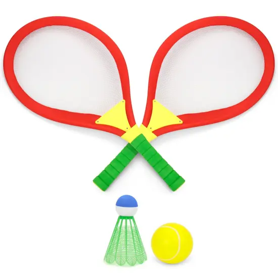 Nothing But Fun Toys: Giant Boomer Badminton Game Set - Surprise Assorted Color -Red OR Blue- 2 Large Racket, Ball & Birdie, Outdoor Play, Family-Kids {7}