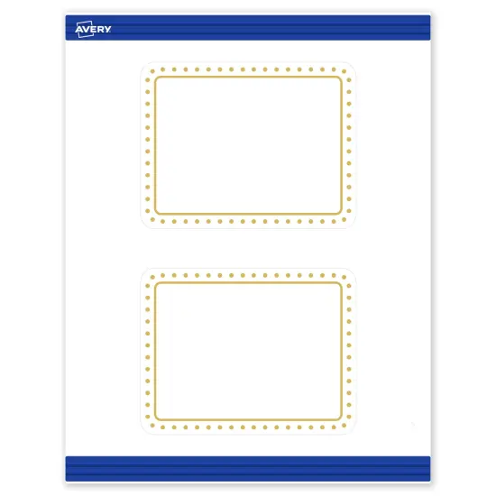 Avery Printable Rectangle Postcards with Rounded Corners, Gold Border with Gold Dots, 4.25" x 5.5", Matte White Rectangle Postcards with Rounded Corners, Laser/Inkjet, 20ct, Great for Postcards {1}