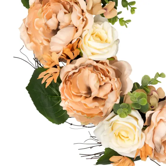 Northlight Rose and Peony Artificial Wreath - 22" - Peach and White Pink {5}