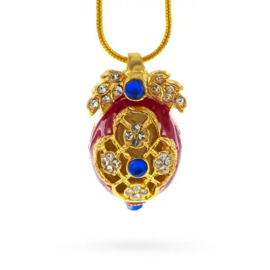 Red Enamel Cut Out Royal Egg Pendant Necklace {1}
