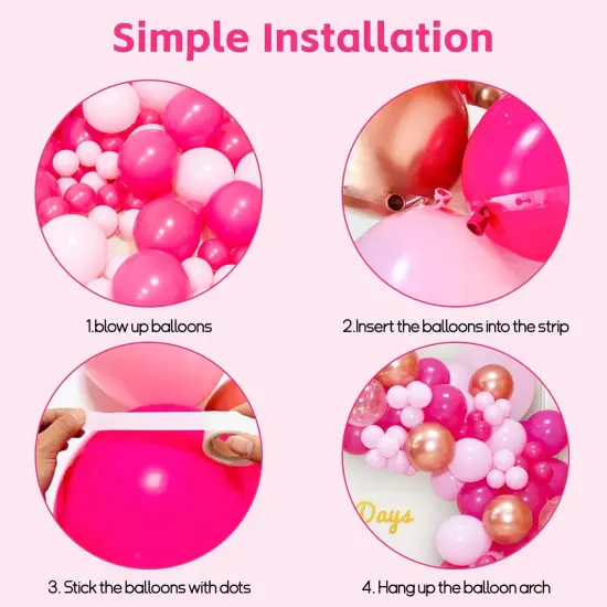 Pink Balloon Arch Garland Kit142 Pcs (Hot Pink Rose Gold) {3}