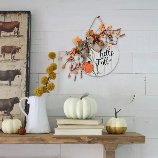 Wreath Thanksgiving Day Wooden Hanging Sign(White) {5}