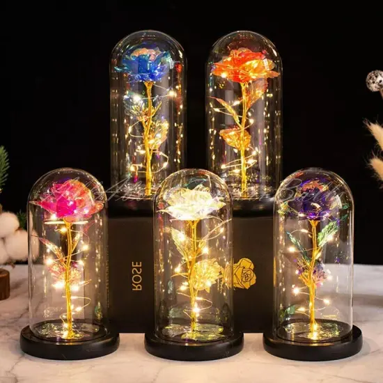 Preserved Eternal Rose In Glass Galaxy Flower Dome LED Light Holiday Gifts {6}
