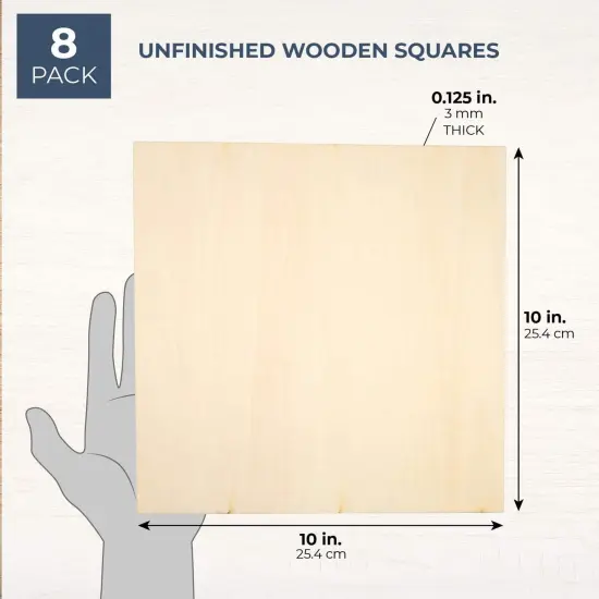Thin Basswood Sheets, Wood Squares for Crafts 10x10, 3mm Plywood for Laser Cutting, Wood Burning (8 Pack) Brown {4}