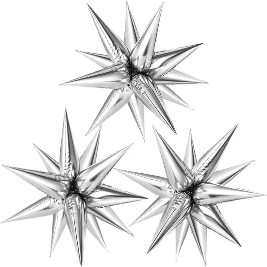 36 Pcs Silver Star Balloons Explosion 12 Point Foil Cone(Silver Star Cones) {1}