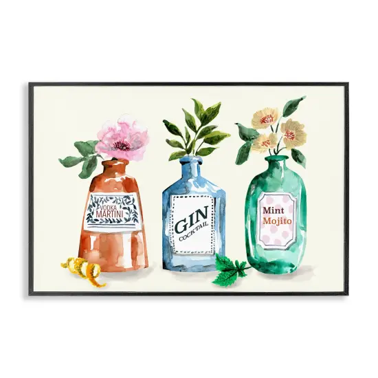 Stupell Industries Floral Alcohol Bottles Framed Giclee Wall Art Design by Kate Eldridge {7}