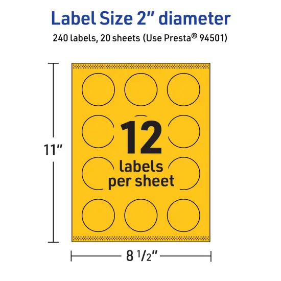 Avery Bright Yellow Paper Labels, 2" Diameter Round {5}