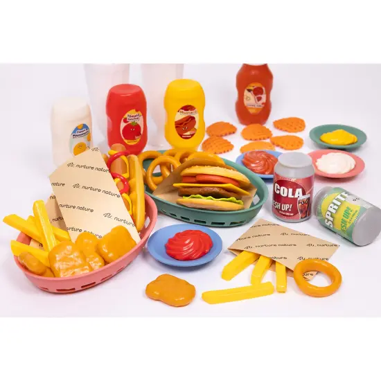 NurtureNature: Imaginative Minds - Fast Food Set - 56pc Toy Food, Burger, Fries, Hot Dog, Soda, Condiments, Kitchen Pretend Play Accessories, Kids 3+ {4}