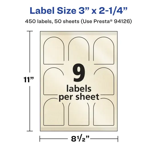 Avery Pearlized Ivory Arched Labels with Sure Feed Technology, Print-to-the-Edge, 3" x 2.25" {5}