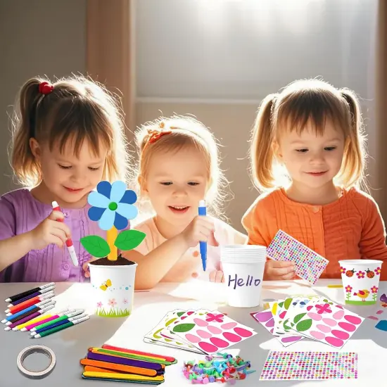 30 Set Spring Craft Kit DIY Paper Pot Craft Make Your Own Flower Pots Standing Flowers Art Activities Fun Gift Craft Projects {5}