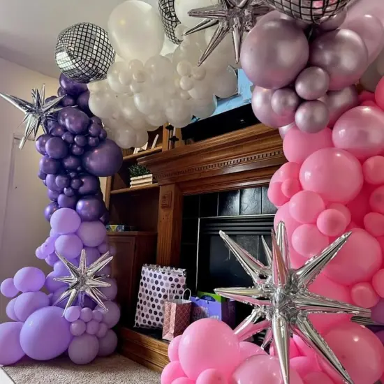 60 Packs 12 Inch Metallic Purple Pink Confetti Balloons (Pink Purple) {4}