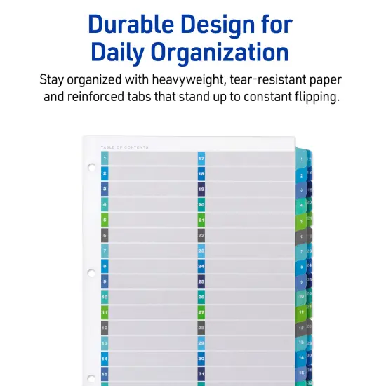 Avery Double Column Dividers for 3 Ring Binders, 32 Tabs per Set, Customizable Table of Contents, Multicolor Tabs (11322) {5}