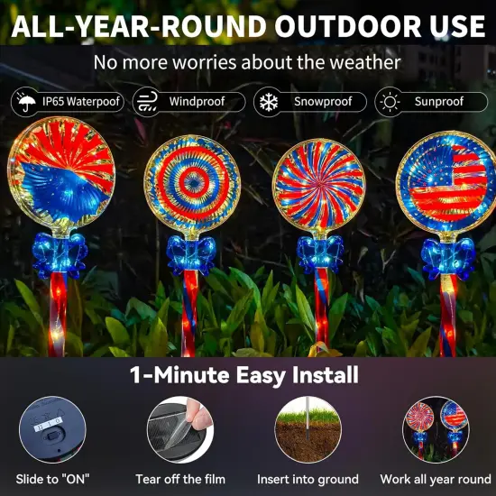 4th of July Decorations Outdoor, 4 Pack Waterproof Outdoor {3}